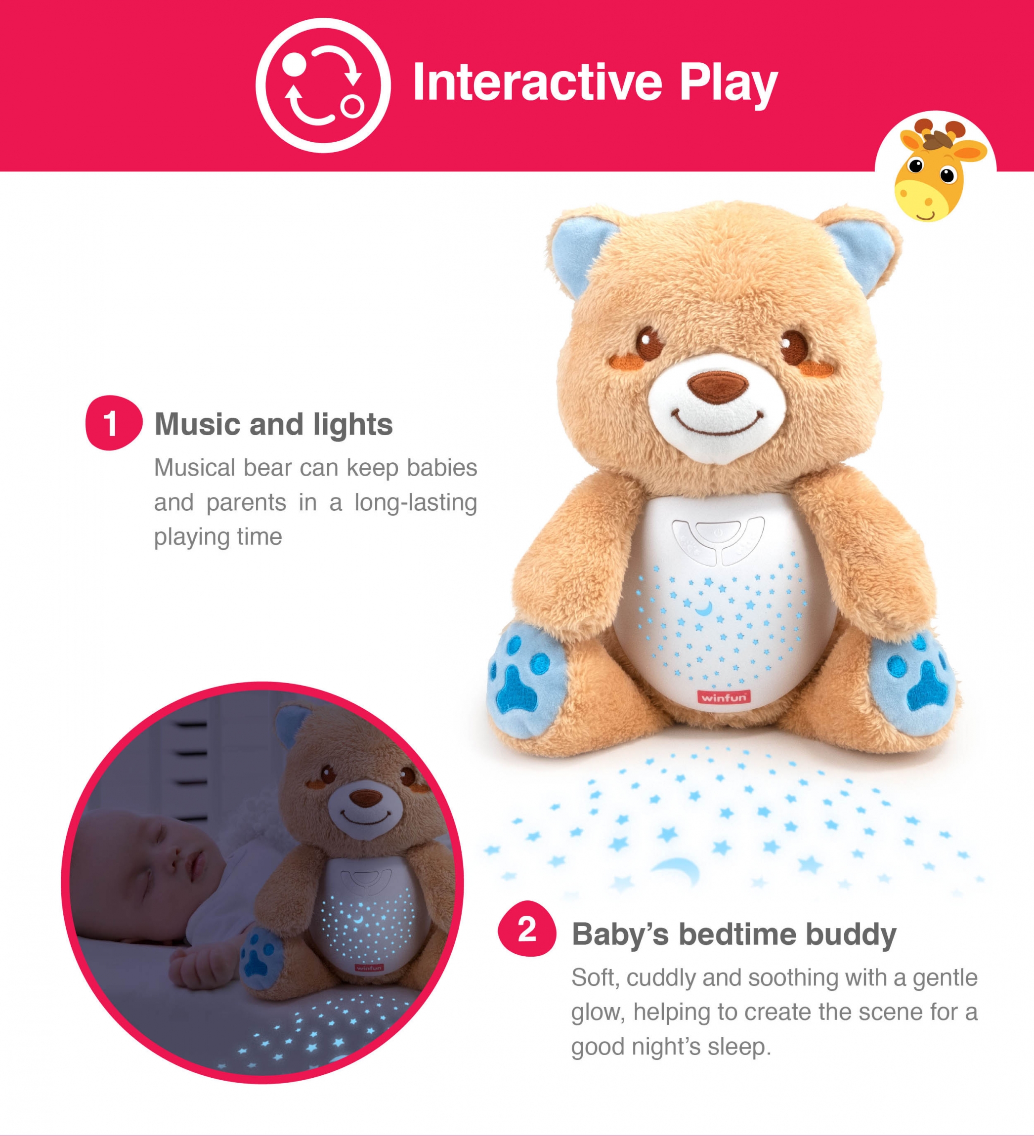 WinFun – Peluche pour bébé Qui Parle en Espagnol et Diffuse des lumières de  Couleurs ColorBaby 85178 Chat : : Jeux et Jouets